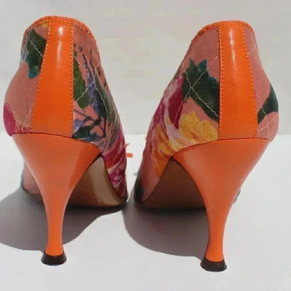Dolce & Gabbana D&G Orange Flora Tropical Scarpa Womens High Heels Pumps Sz 6.5 - Picture 8 of 10